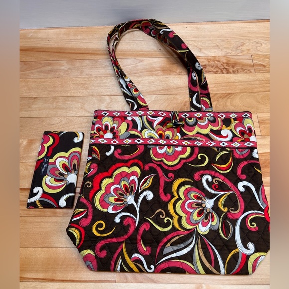 Vera Bradley Handbags - Vera Bradley Morgan Puccini Handbag Brown Tote Bag and Checkbook Holder